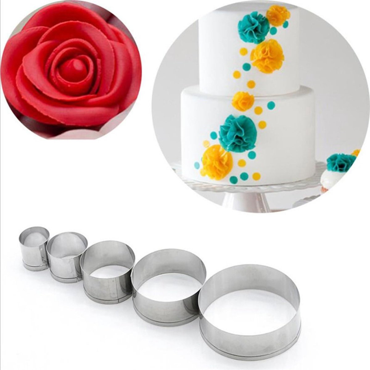 NTH products- Uitsteekvormpjes Ronde - 5 Stuks - Koekjes Uitsteekvormpjes - Multifunctioneel - Roestvrij Staal - Voor Gebak/Pizza - Koekjesuitsteekvorm
