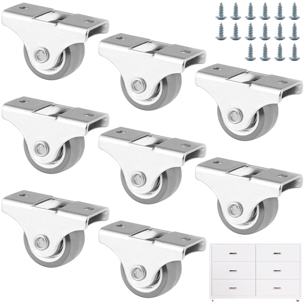 NTH products- Wielwielen 25 mm - Mini-meubelwielen - Zacht en stil - Antislip - Draagvermogen 20 kg - Kunststof/ijzer, verchroomd staal