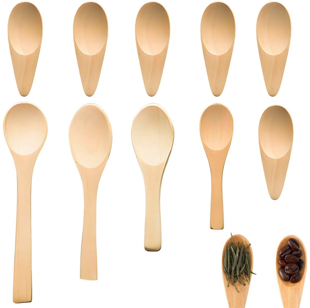 MTTproducts- Lepel Set 10 Stuks - Houten Lepels - Koffielepel 7,5 cm - Honinglepel - Dessertlepel - Licht en Robuust Design