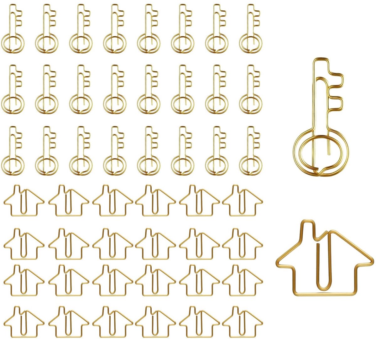 MTTproducts- Paperclips Goudkleurig - 50 Stuks - Kantoor Benodigdheden - Bureau - Klaslokaal - Opbergdoos - Huisvormige/Paperclips - Kantoorbenodigdheden