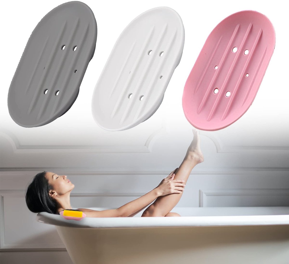 MTTproducts- Zeepdispenser - Hoogwaardige Silicone - 3 Stuks - Antislip - Lichtgewicht - Makkelijk te Reinigen - 11,2 x 8 x 2 cm - Zeepbakje
