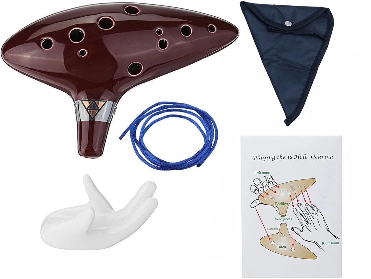 MTTproducts- Ocarina 12-gaats Alto C - Muziekinstrument voor kinderen - Keramiek - Inclusief startgids en displaystandaard - Beschermende tas - Mooi geluid