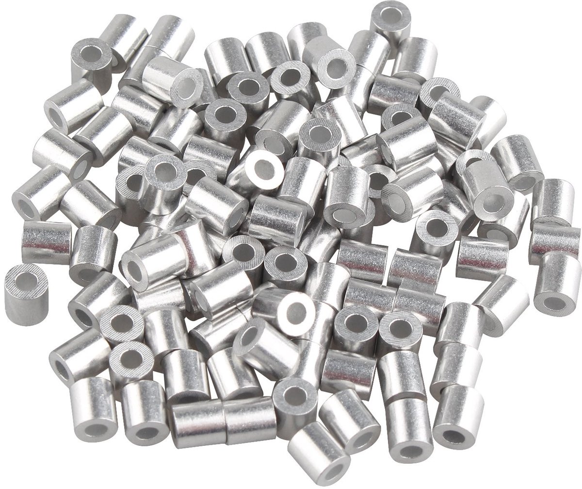 MTTproducts - 100 Stuks Aluminium Crimping Loop Mouw Clips - Kabeldraad Bevestiging - Roestvrij en Duurzaam - Geschikt voor 2.0mm Draad - Corrosiebeste...
