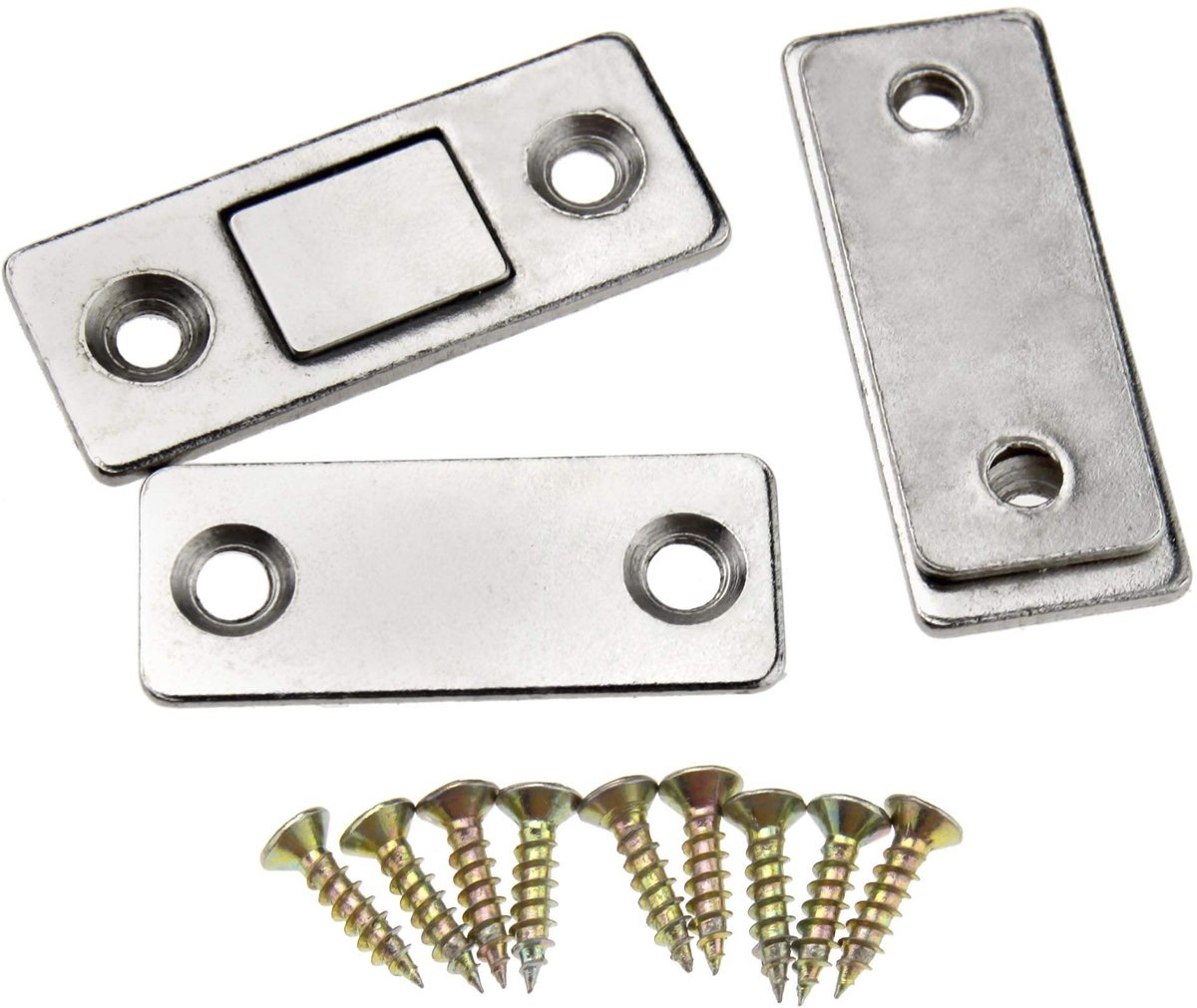 MTTproducts- Deurcatch Ultra Dunne Magnetische - Deurvanger - Meubelkast - Glazen Deur - Schroeven x 8 - Trek van 2 kg - Plaatgrootte 40 x 17 x 2 mm - Magnetische Deurstopper