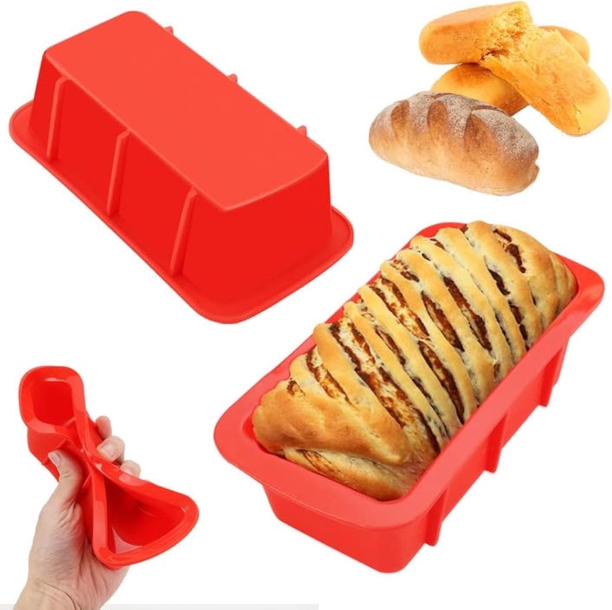 Set van 2 Flexibele Siliconen Brood- en Taartvormen, Antiaanbaklaag, Rectangular, 16.5 x 8.5 x 5 cm, Ideaal voor Bakken en Ovengebruik