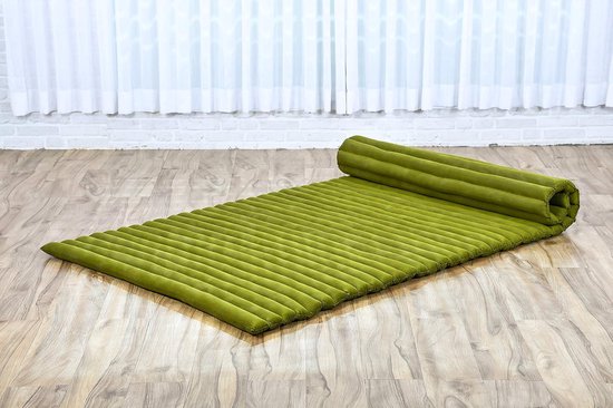 Opvouwbaar Matras - Japanse Futon Gastenbed - Yoga Meditatie Ontspanning - Natuurlijke Kapok Vulling - 190x100x5 cm - Groen — afbeelding 3