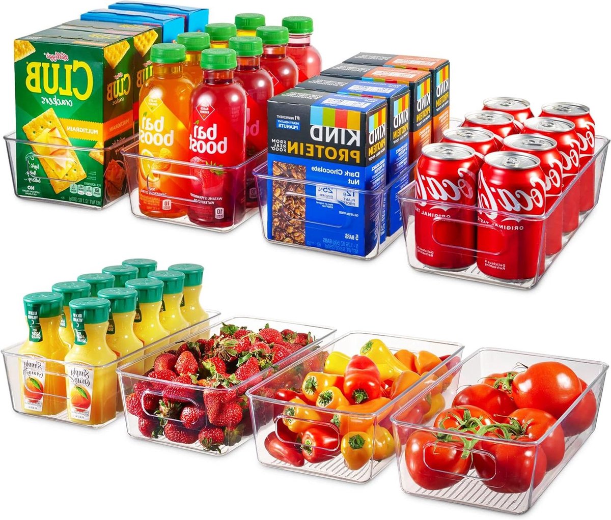Koelkast Voorraadbakken - Voedselopbergmanden Plastic - Keuken Ordenen - Onbreekbaar BPA-vrij Plastic - 8 stuks 30x15x8cm - Transparant