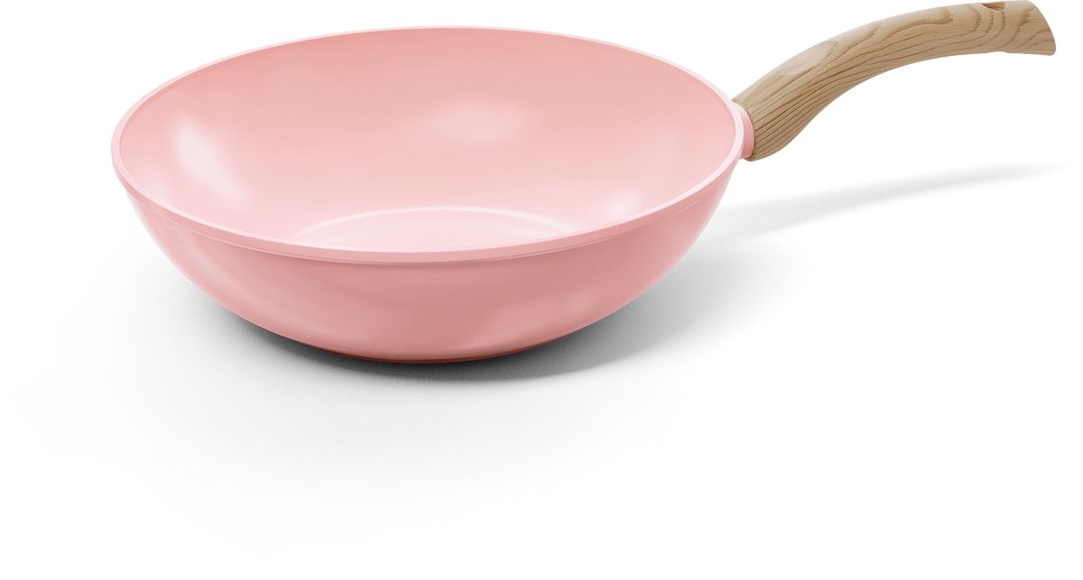 Cook & Pan - Wokpan 30 cm - PFAS vrij - Inductie Keramisch - Non stick - 7 jaar garantie - Roze