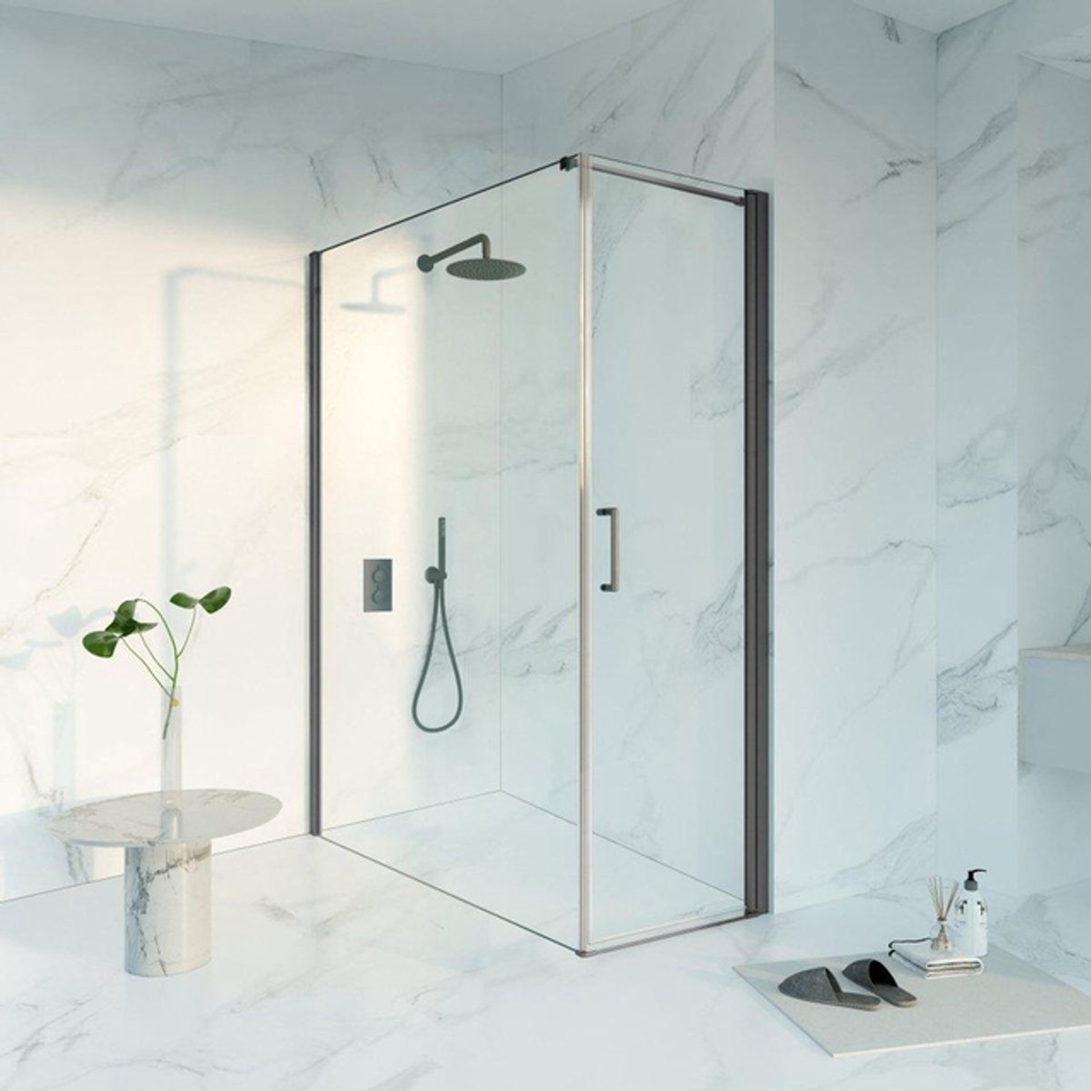 FugaFlow Eccelente Vetro Douchecabine - 60x160x200 - Profiel veiligheidsglas - anti kalk - geborsteld gunmetal PVD