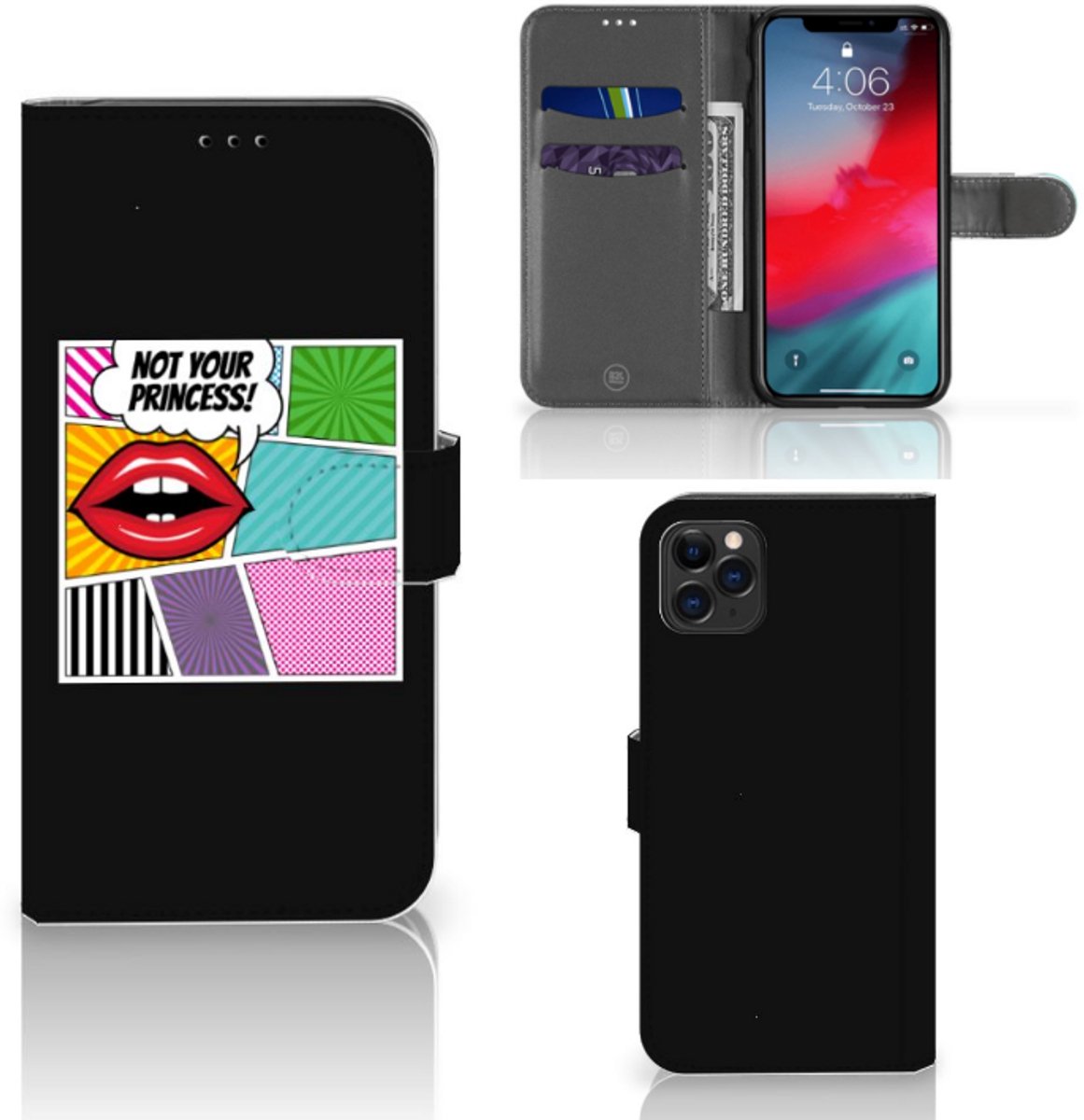Apple iPhone 11 Pro Max Wallet Case met Pasjes Popart Princess
