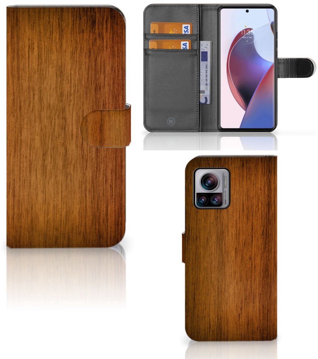 Motorola Edge 30 Ultra Book Style Case Donker Hout