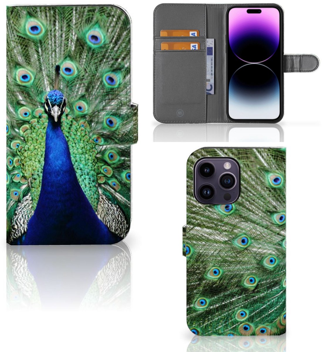 iPhone 15 Pro Max Telefoonhoesje met Pasjes Pauw