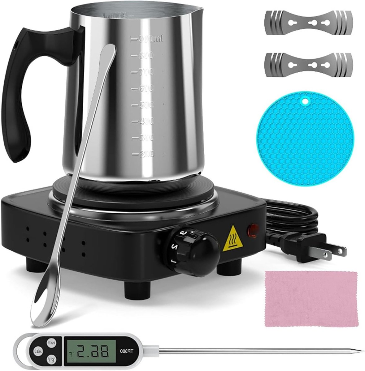 DIY Kaarsen Maken Set met Elektrische Verwarmplaat, Was Smeltapparaat, Thermometer en Accessoires voor Creatieve Kaarsen