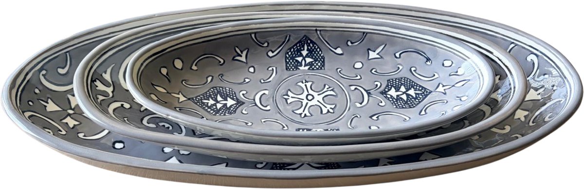 Set Ovale Schaal Nejma Gris 40 & 30 cm | + GRATIS 20 cm Schaal