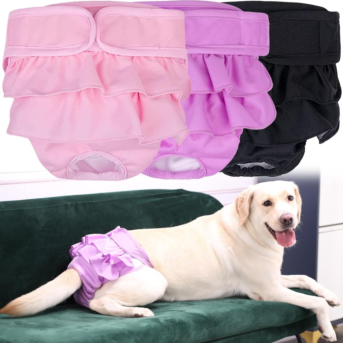 Hondenluiers - Herbruikbaar, Wasbaar, Superabsorberend, Verstelbaar - Menstruatiebroekjes voor honden - Voor vrouwelijke huisdieren met incontinentie - L - 3-pack