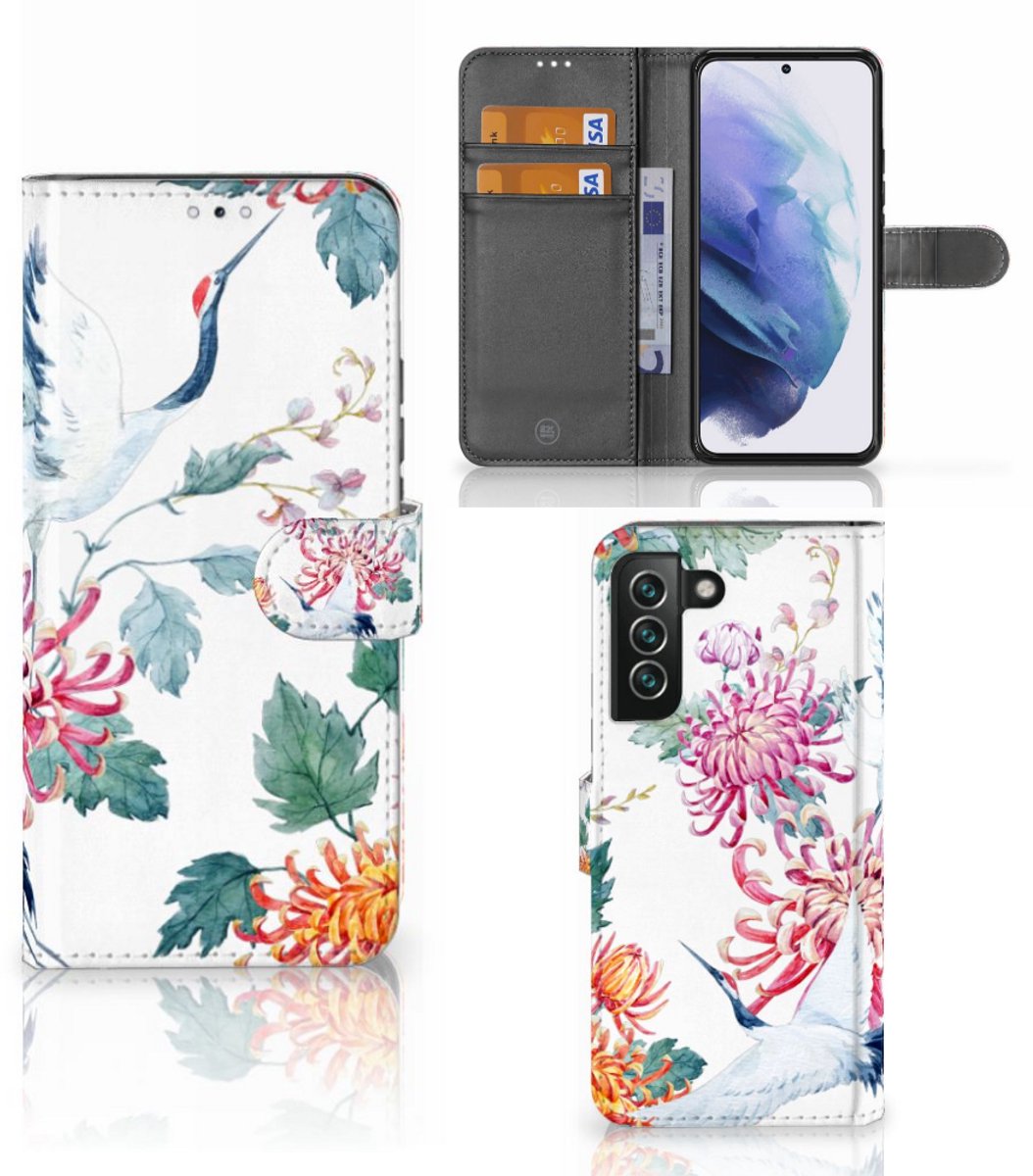 Samsung Galaxy S22 Plus Telefoonhoesje met Pasjes Bird Flowers