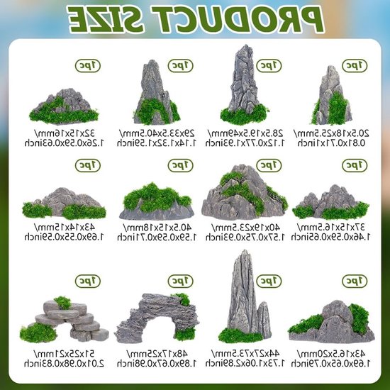 12 Stuks Kleine Tuinornamenten van Hars - Mini Zen Tuin Decoratie voor Bonsai, Aquarium en Tafelopstelling — afbeelding 5