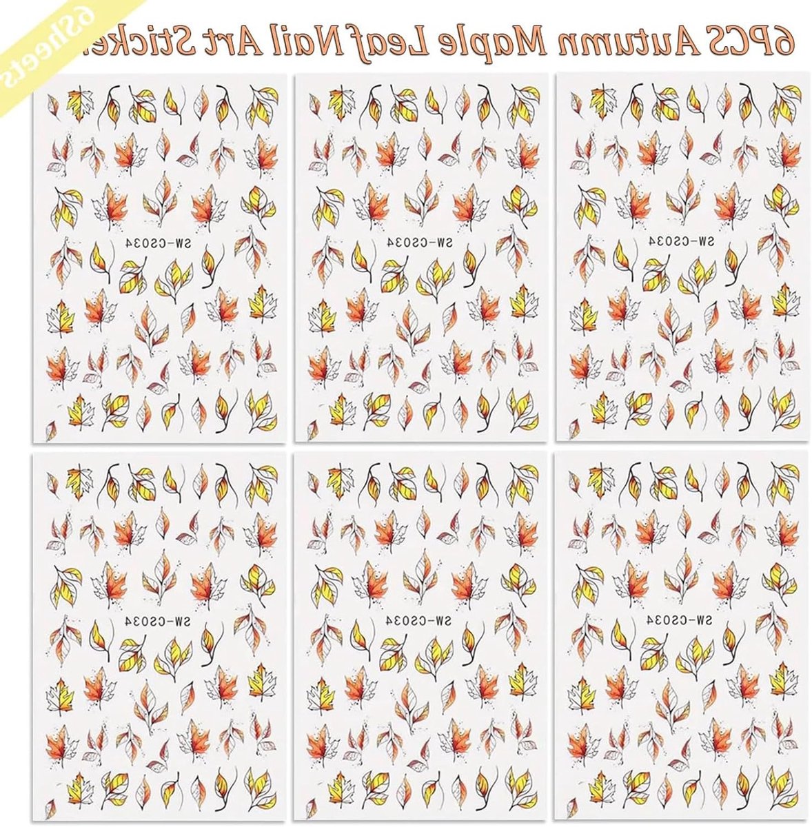 Herfst Nagelstickers Set van 6 Vellen, Zelfklevende Decoratie voor Nagels, Creatieve Nagelontwerpen en Accessoires