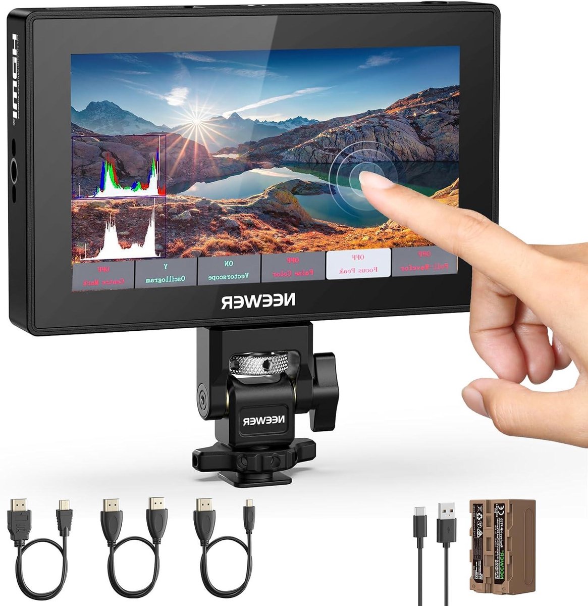 Camera veldmonitor - Externe monitor DSLR - Video opnames verbeteren - 1575nit touchscreen - 55 inch - Zwart