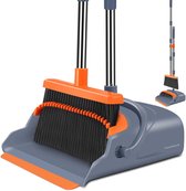 Travelhawk Stoffer en Blik met Lange Steel - Verstelbaar 100-130cm - Vuilblik & Veger - Handveger en Blik Metaal - Stofblik voor Binnen - Grijs/Oranje