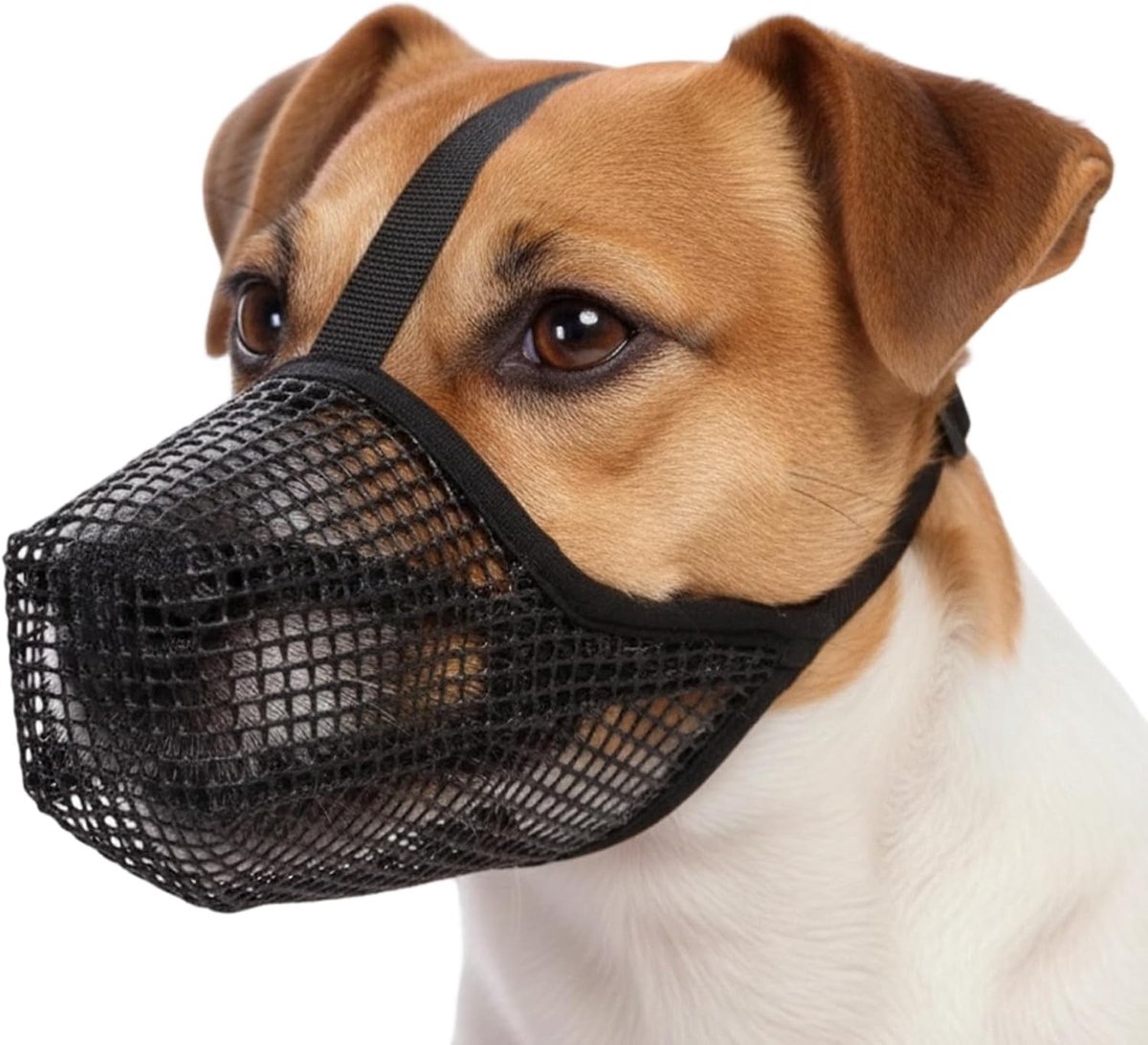 Muilkorven voor grote hondenrassen; verstelbare, zachte muilkorven voor middelgrote rassen — voorkomt het opeten van straatvuil tijdens wandelingen en dient als trainingshulpmiddel voor honden met een lange snuit.