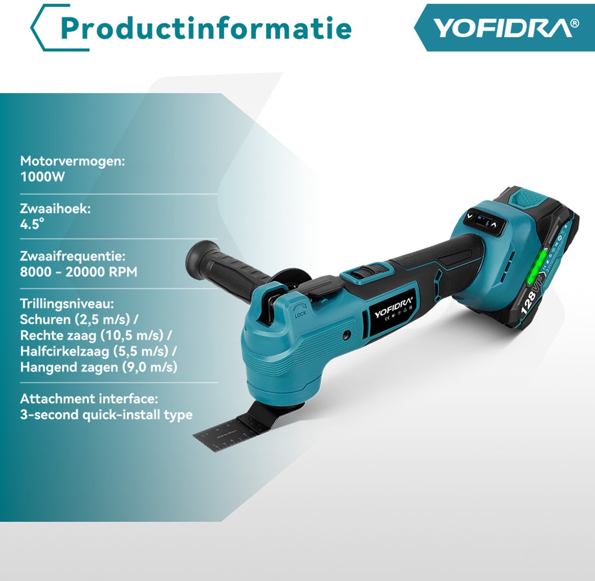 Yofidra Accu Multitool - Borstelloze Multifunctioneel - met 2x Accu's & 22x Accessoires thumbnail 4
