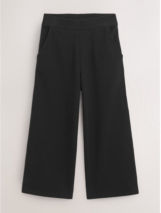 Zwarte wijde tricot broek met steekzakken