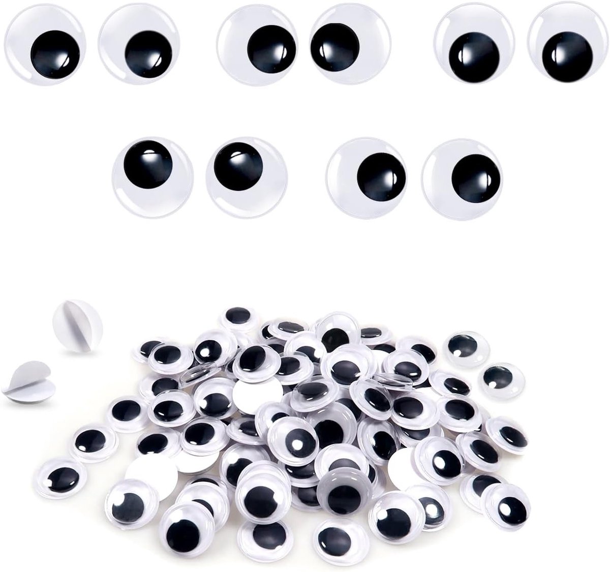 100 Stuks Zelfklevende Wedge Ogen Rond Zwart Wit 15mm Googly Ogen voor Scrapbooking en Kunstprojecten