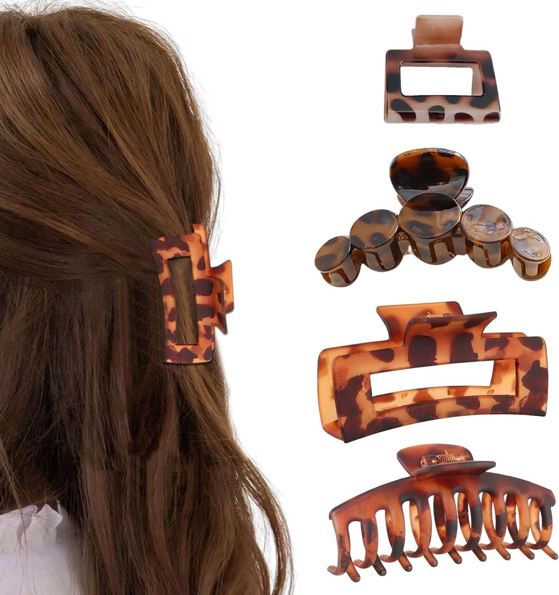 Set van Grote Haarspelden - Vierkante Luipaardpatroon Haarspelden, Sterke Grip, Antislip Haarclips voor Dames – Praktische Haaraccessoires voor Lang, Dik en Dun Haar