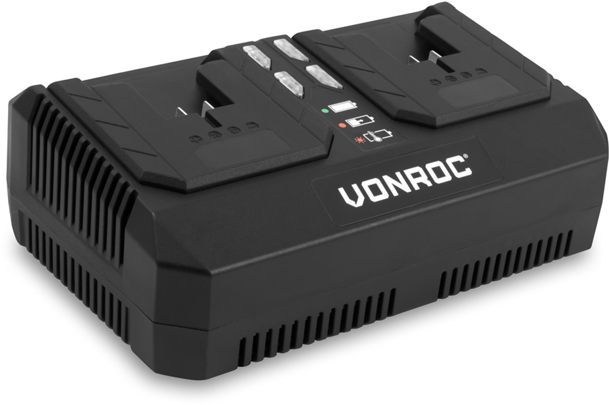 VONROC Snellader 20V – 88W - 4.0A - VPower 20V platform – Geschikt voor VONROC VPower 20V Accu’s: CD828AA, CD829AA, CD801AA, CD803AA