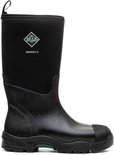 Zwarte Muck Boot Derwent II laars met een groene zool en logo op de kuit.