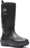 Zwarte Muckmaster laars met groen logo van Muck Boot Company, van voren.