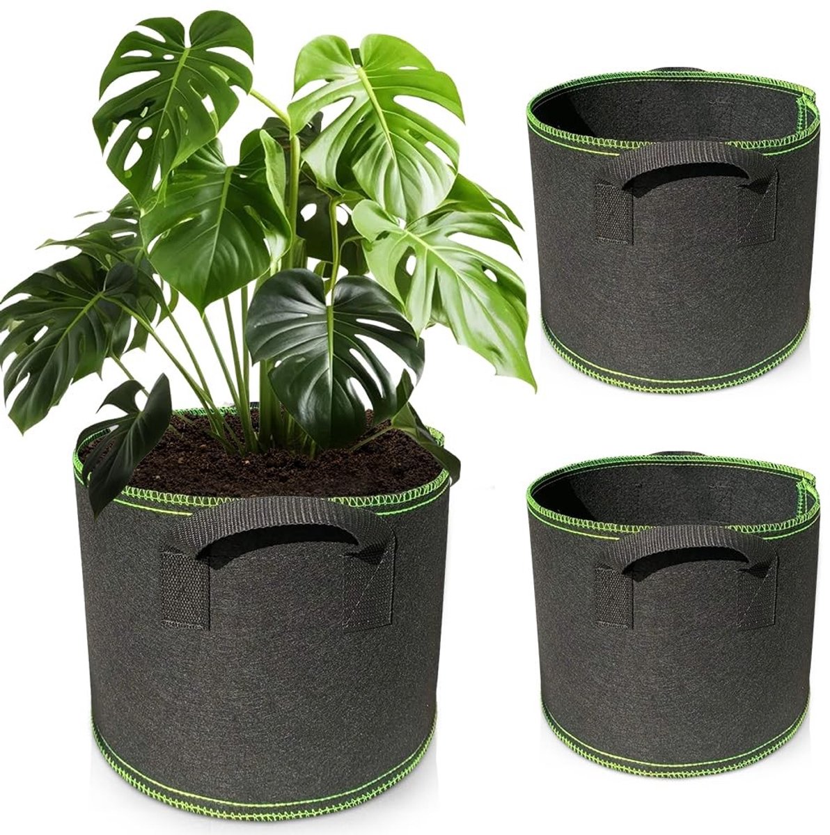 Set van 3 Non-Woven Planttassen met Handvatten - 20L Groei Bag voor Groenten en Tomaten