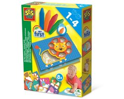 SES - My First - Mes premiers crayons - Cartes Animaux - 8 cartes avec 5 couleurs vives de craie - facilement lavables