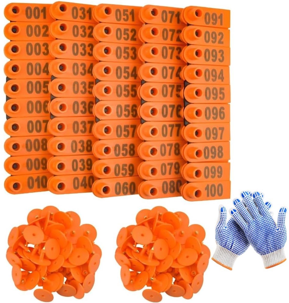 100 Stuks Orenlabels voor Schapen, Geiten en Runderen - Nummer 001-100 - Plastic Identificatie Tags