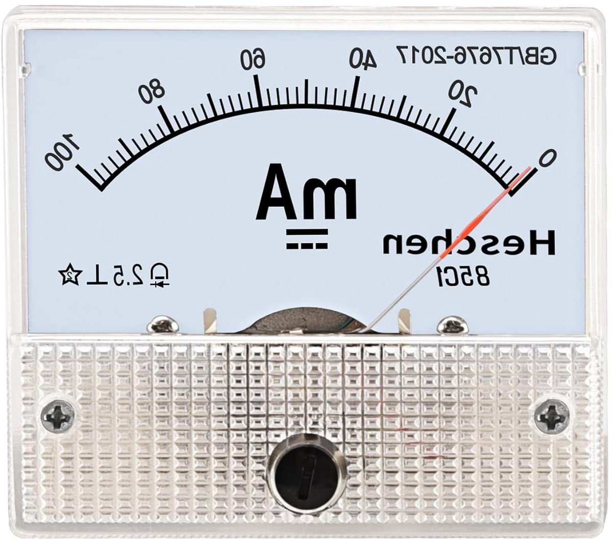 Stroommeter Paneel - Amperemeter Tester - Elektrische Metingen - DC 0-100mA Bereik - 62 x 55 mm - Wit