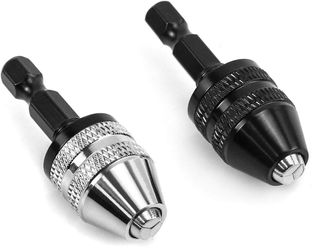 Mini chuck 1/4" hexagon keyless voor accuschroevendraaiers, 0.3-6.5mm, 2 stuks, ideaal voor precisiewerk en hobbyprojecten