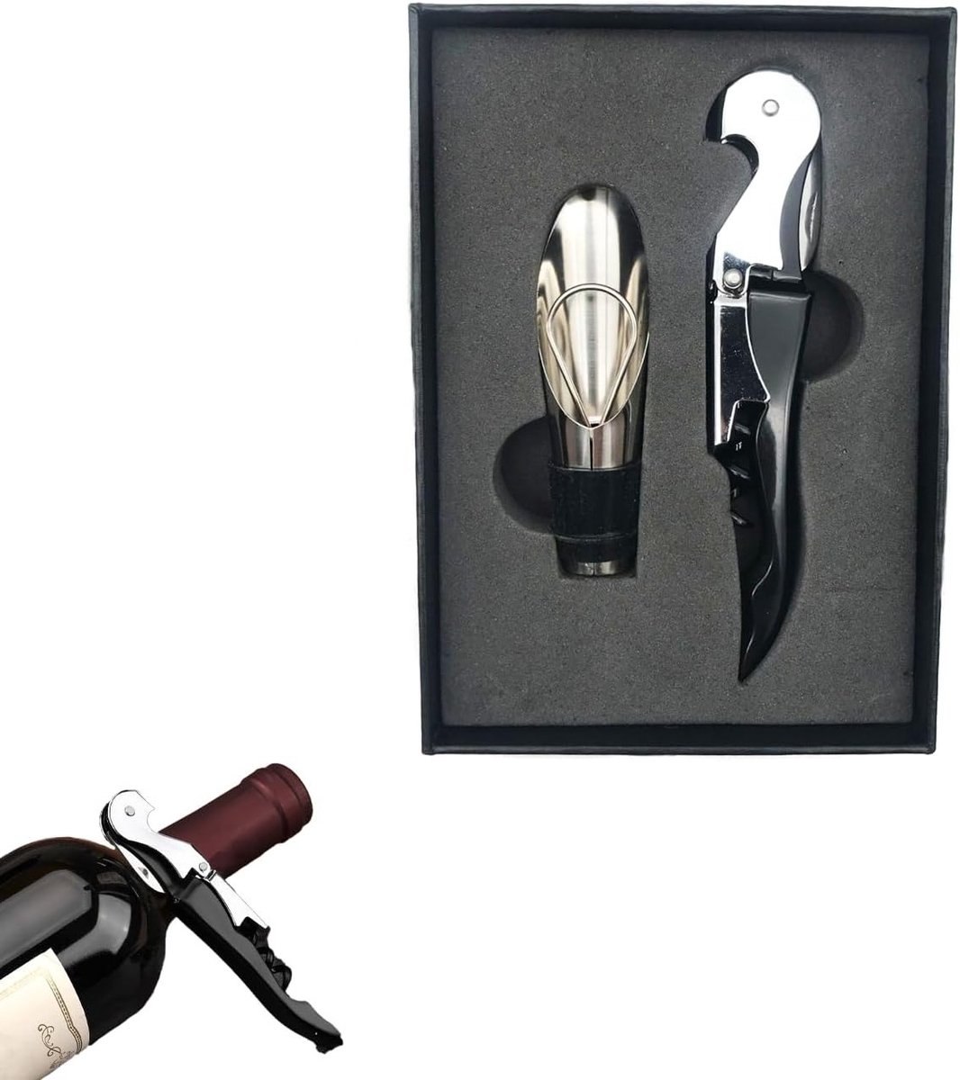 Accessoire Set voor Handmatige Wijnopener met Flesopener en Wijnstopper, Ideaal voor Rode Wijn en Bier, Perfect voor Wijnliefhebbers
