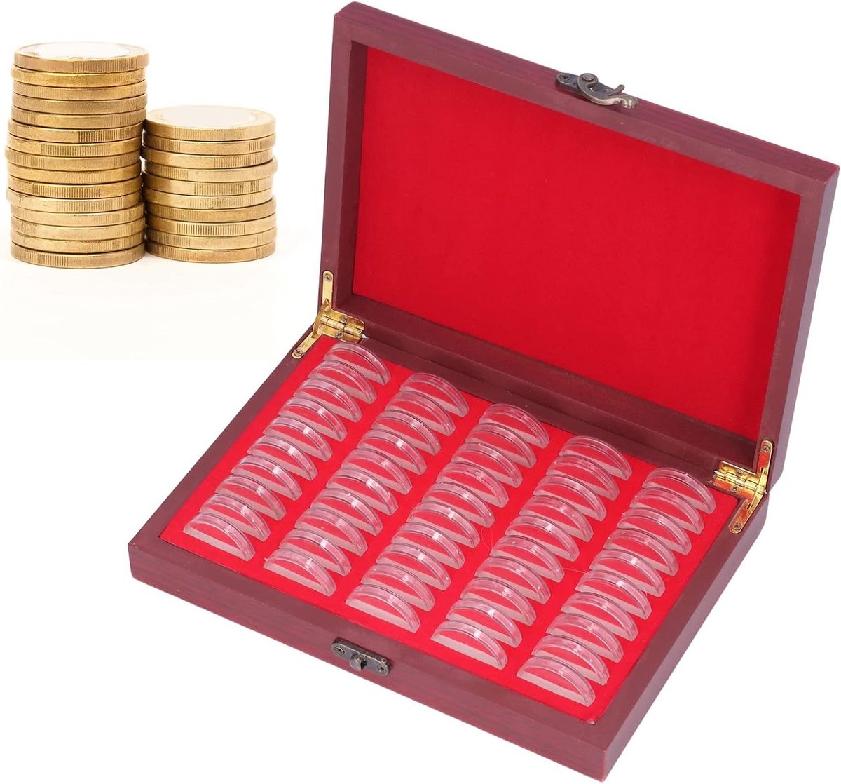 Vintage Houten Muntopslagdoos voor Muntcollectie, Grote Capaciteit en Duidelijke Beschermcase voor Tentoonstelling en Bewaring