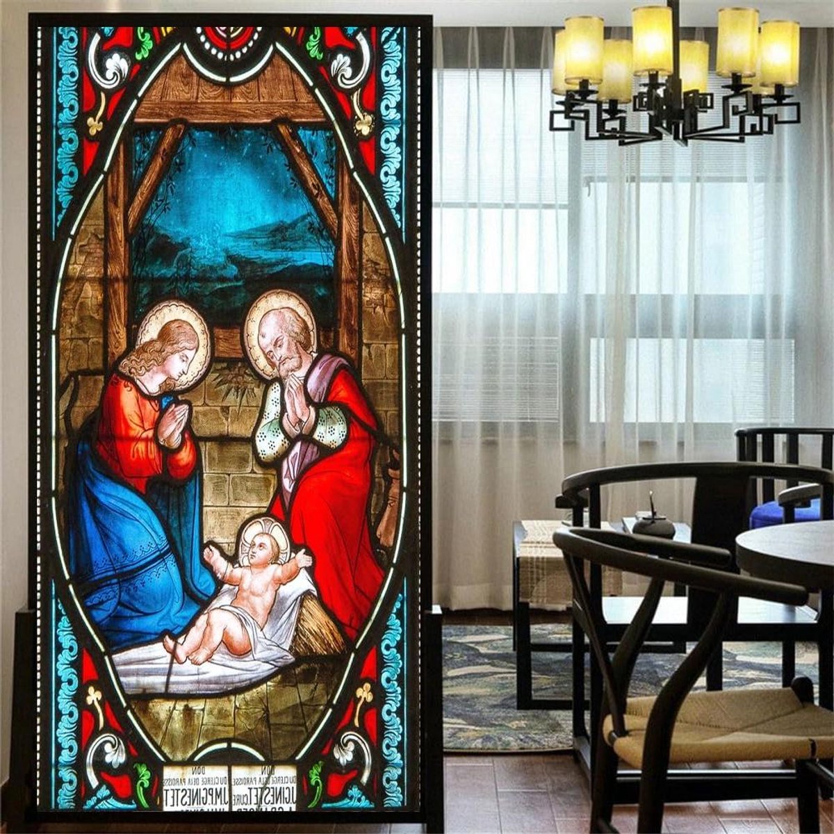 Decoratieve raamfolie - Glas-in-lood folie raamsticker - Privacy creëren thuis - Statisch hechtend zonder lijm - 52x80cm - Maroon