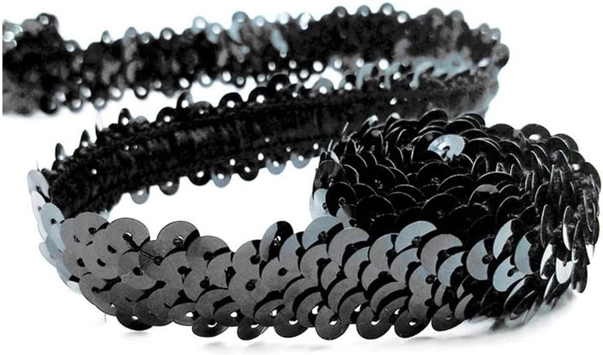 Elastische Paillettenband van 2 cm Breed voor DIY Kleding, Knutselen en Decoratie in Zwart