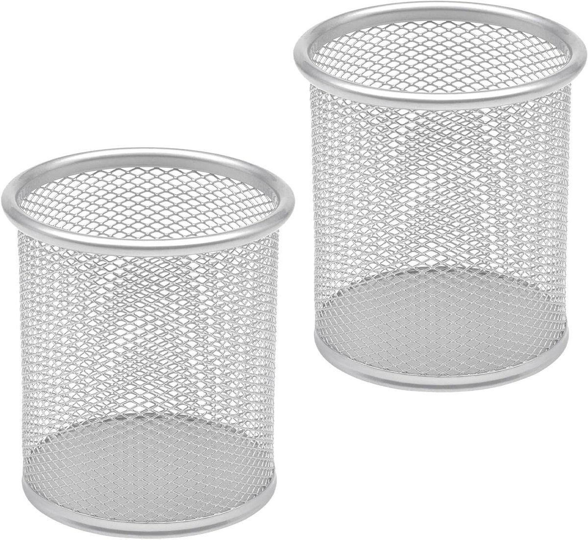 Ronde metalen pennenhouder in zilver - stijlvolle penbox voor kantoor en school (set van 2)