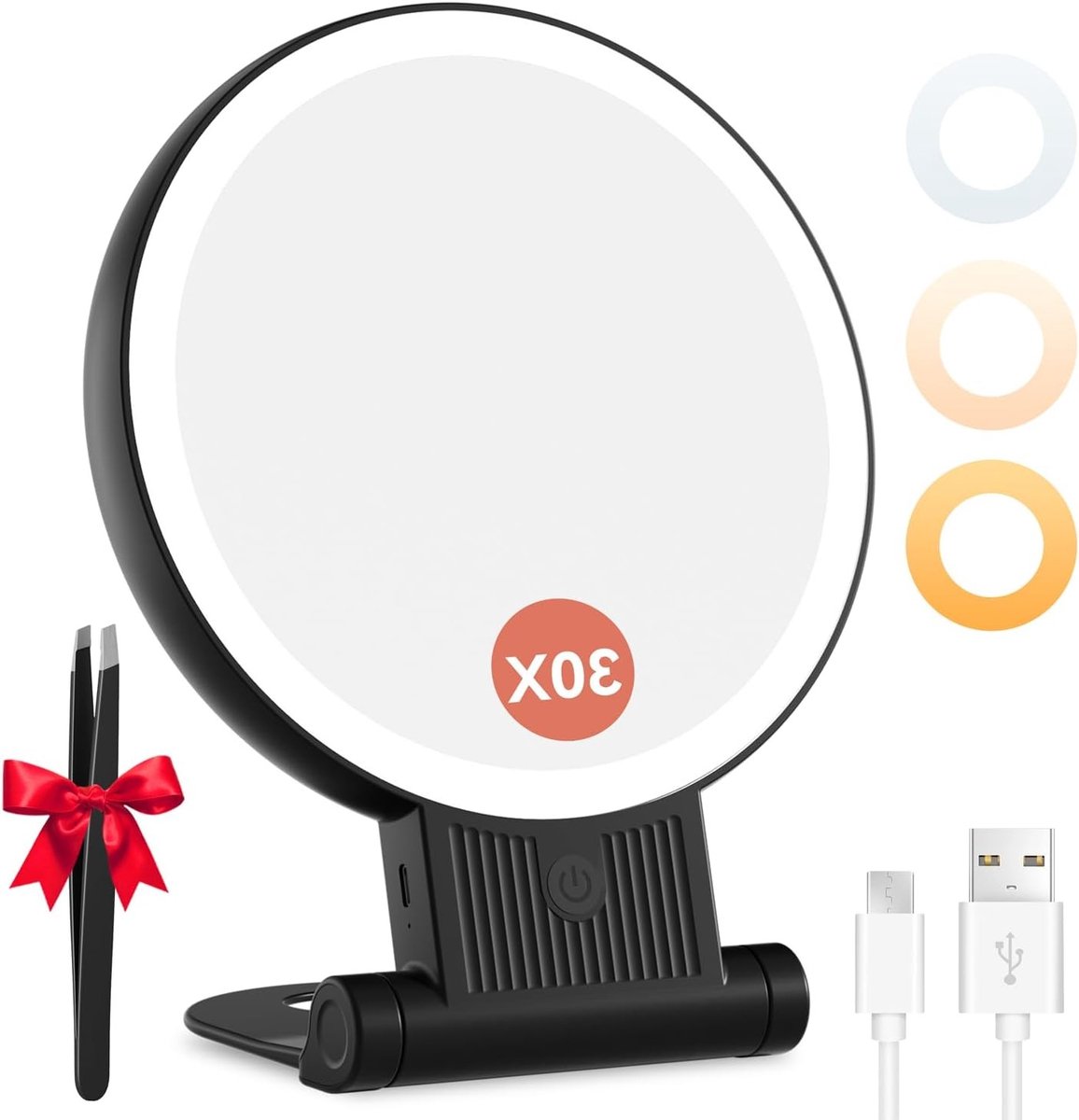 Make-up spiegel met LED-verlichting, inklapbaar, 30x vergroting, oplaadbaar
