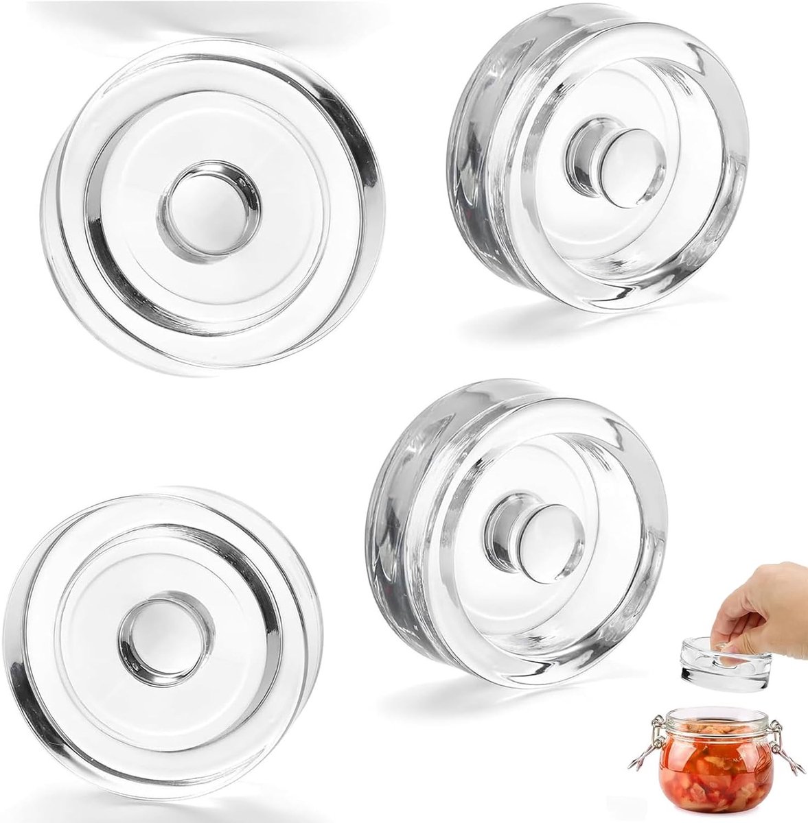 Set van 4 Fermentatiegewichten van Glas Ø 7 cm voor Inmaakpotten en Fermenteren, Ideaal voor Groenten en Fruit