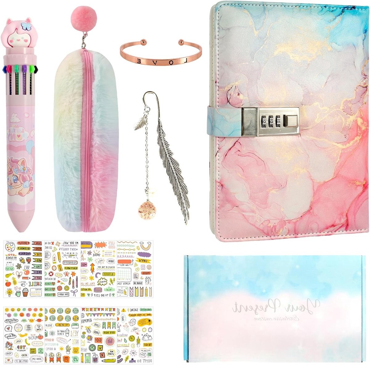 Geheime Dagboek voor Meisjes met Slot - A5 PU Leer Dagboek met Code, Pennenhouder, Armband en Boekenlegger
