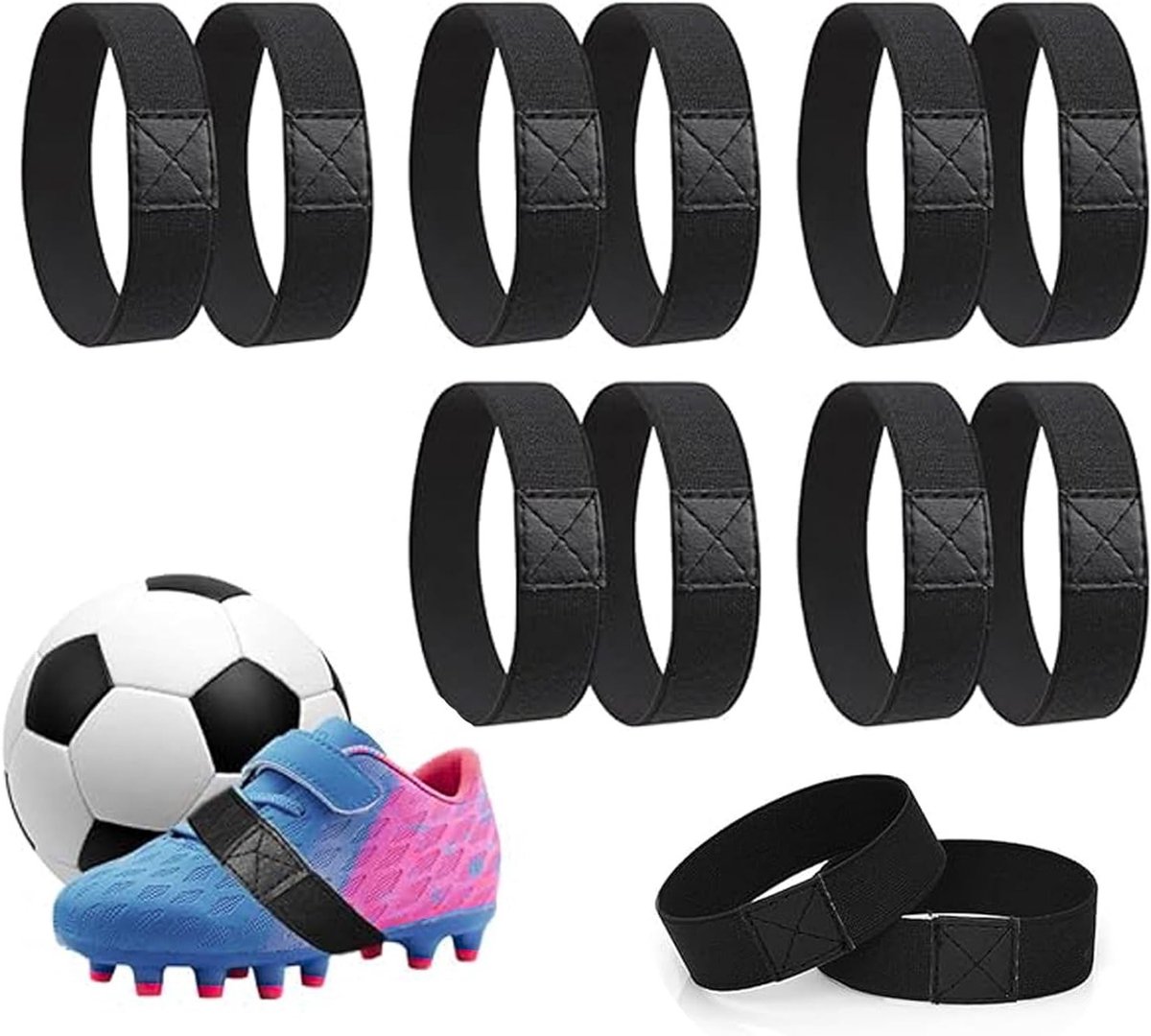 Set van 6 Elastische Schoenveters voor Voetbalschoenen, Antislip, Geen Knoop, Kinderen, Duurzaam en Scheurbestendig, Zwart, Universele Maat