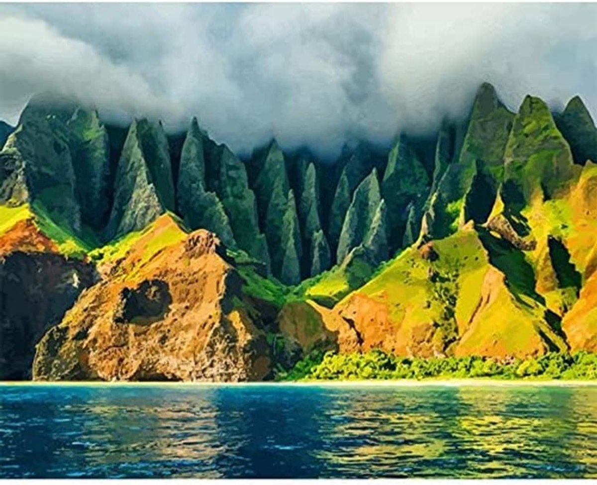 Kunstzinnige Verf op Nummer voor Volwassenen en Kinderen, Coast Kauai 16x20 inch Schilderij voor Creatieve Ontspanning en Art Therapy