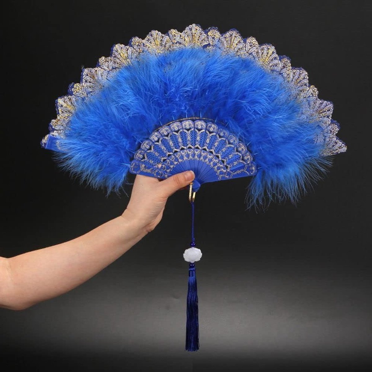 Elegante Vederhandfan met Kwast Hanger - Vouwbare Laken Handfan voor Kostuums, Bruiloften en Feestjes