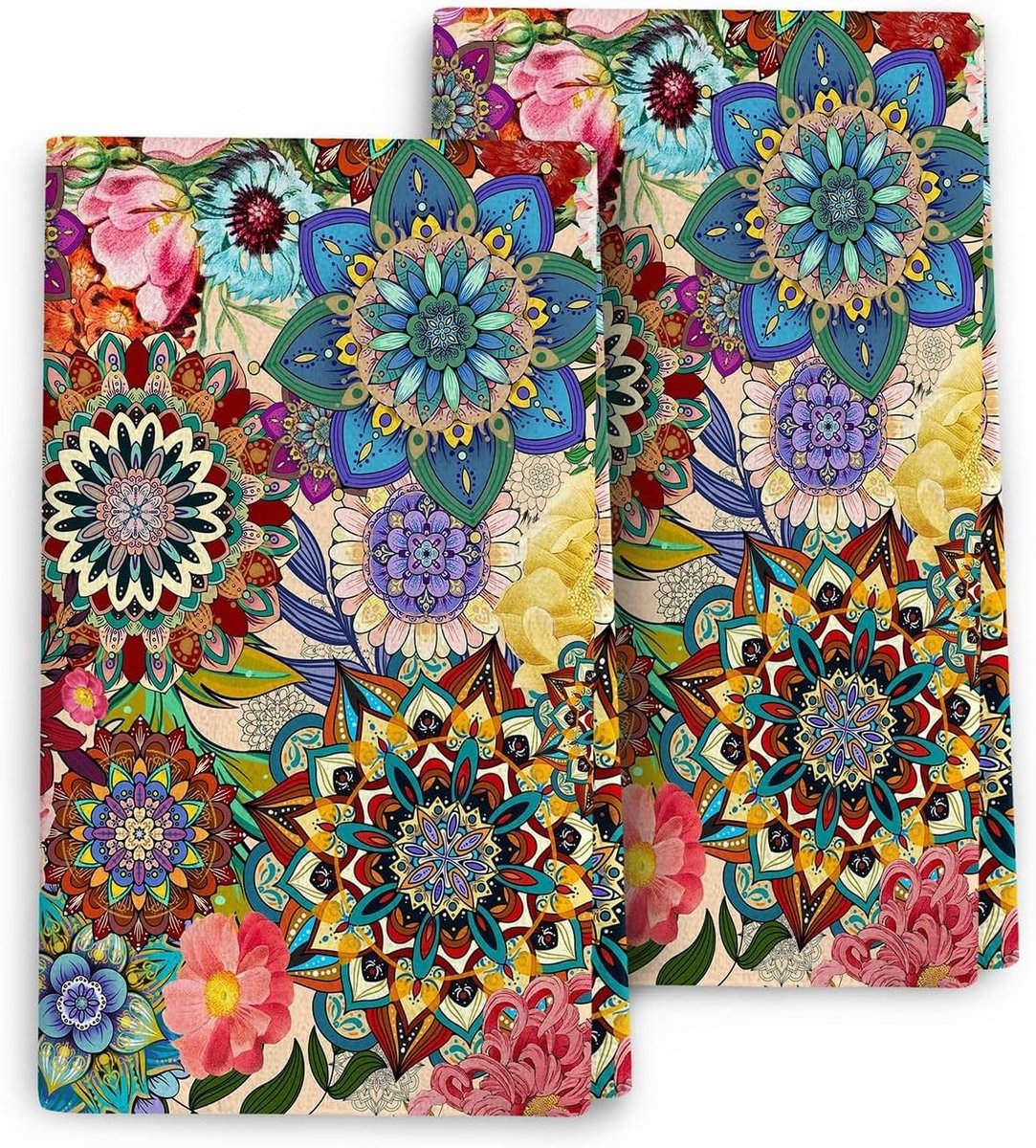 Set van 2 Absorberende Keukenhanddoeken met Kleurrijke Bloemenprint