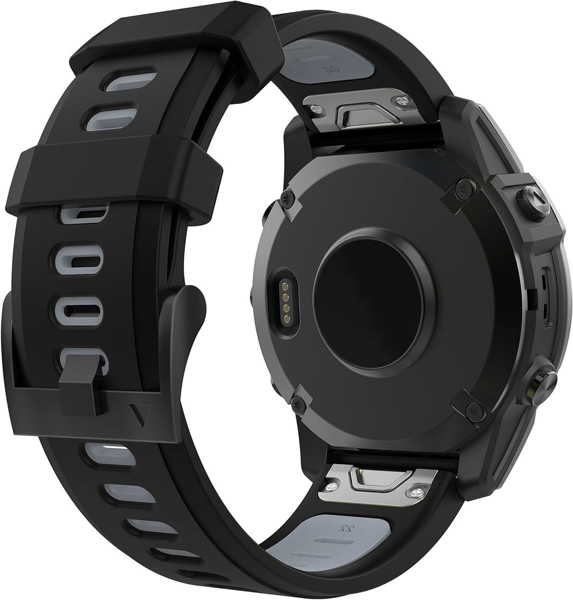 Zachte Siliconen Horlogeband voor Garmin Fenix 7/6/5 en Forerunner 965/955/945 - 22mm Sport Armband in Zwart/Grijs, Duurzaam en Ademend